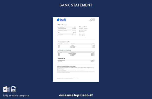 modello word di estratto conto bancario USA Indi in stile verificato